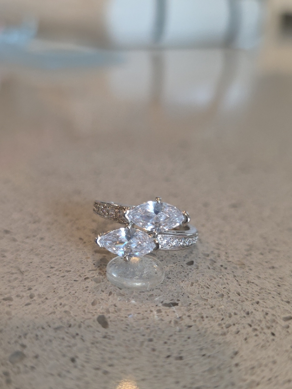 Silver-Tone Double Marquise CZ Statement Ring - White